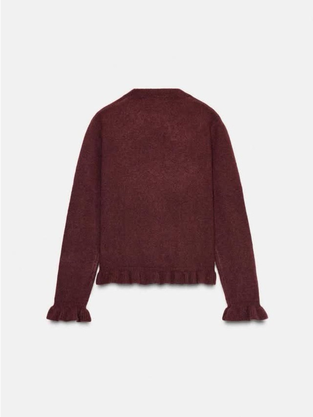 New with tags Zara Women's Burgundy Ruffled Wool Knit Cardigan - Picture 2 of 11